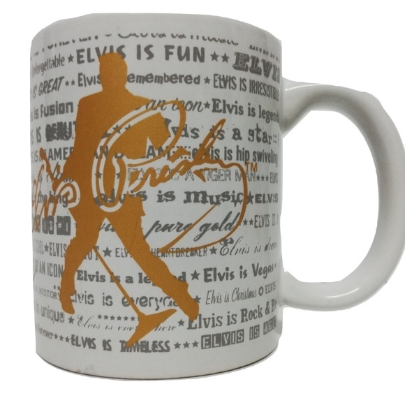 Elvis Mug White with Gold and Print (flawed) - Picture 2 of 5